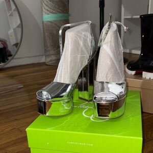 Sam Edelman Silver Metallic Peep-Toe Platform Sandals with Ankle Strap